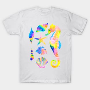 Watercolor Under the Sea Pattern - Bright Rainbow T-Shirt